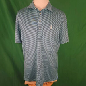 RLX Ralph Lauren Mens Blue Green Striped Performance Polo Golf Shirt‎ Large